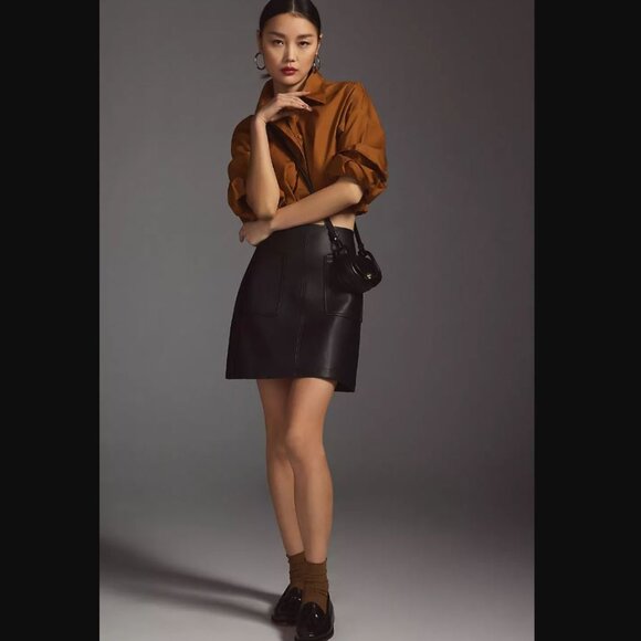 Anthropologie | Maeve Faux Leather A-Line Mini Skirt | Black, XL - Picture 2 of 14